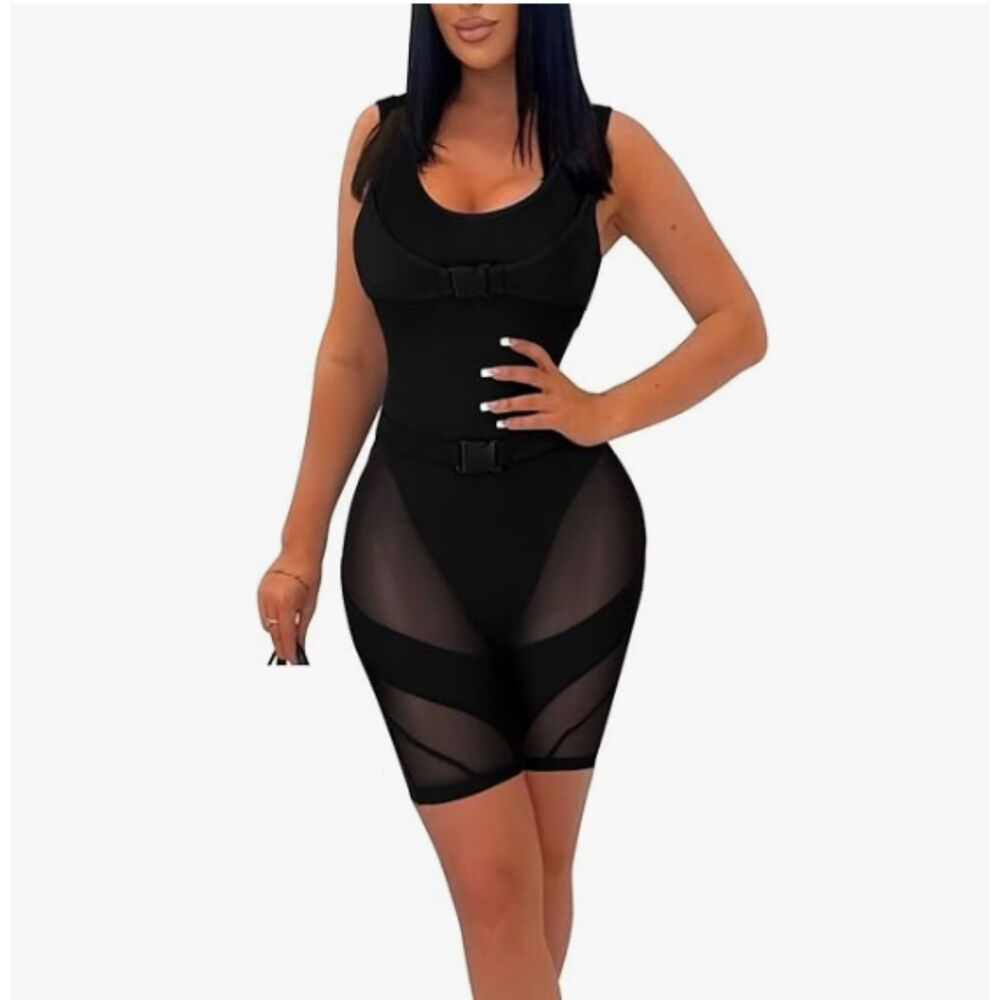 Sheer Mesh Black Clubwear Short One Piece Catsuit Jumpsuit Sz XL